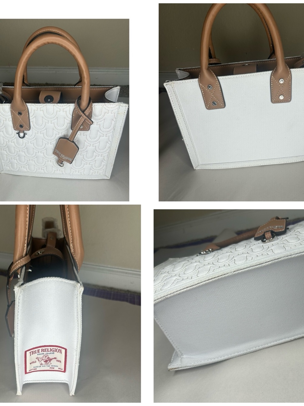 True Religion White and Tan Structured Satchel